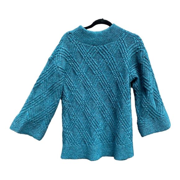 Soft Surroundings teal green Argyle knit oversized tunic sweater Women's size S - Picture 3 of 7